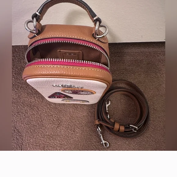 Coach Leather Eva White & Tan Crossbody Bag with Patches - Picture 5 of 10